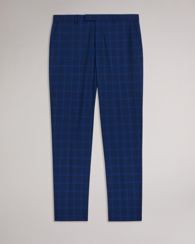 Pantalon Ted Baker Slim Fit Wool And Silk Check Bleu Foncé Homme | QYA-32333042